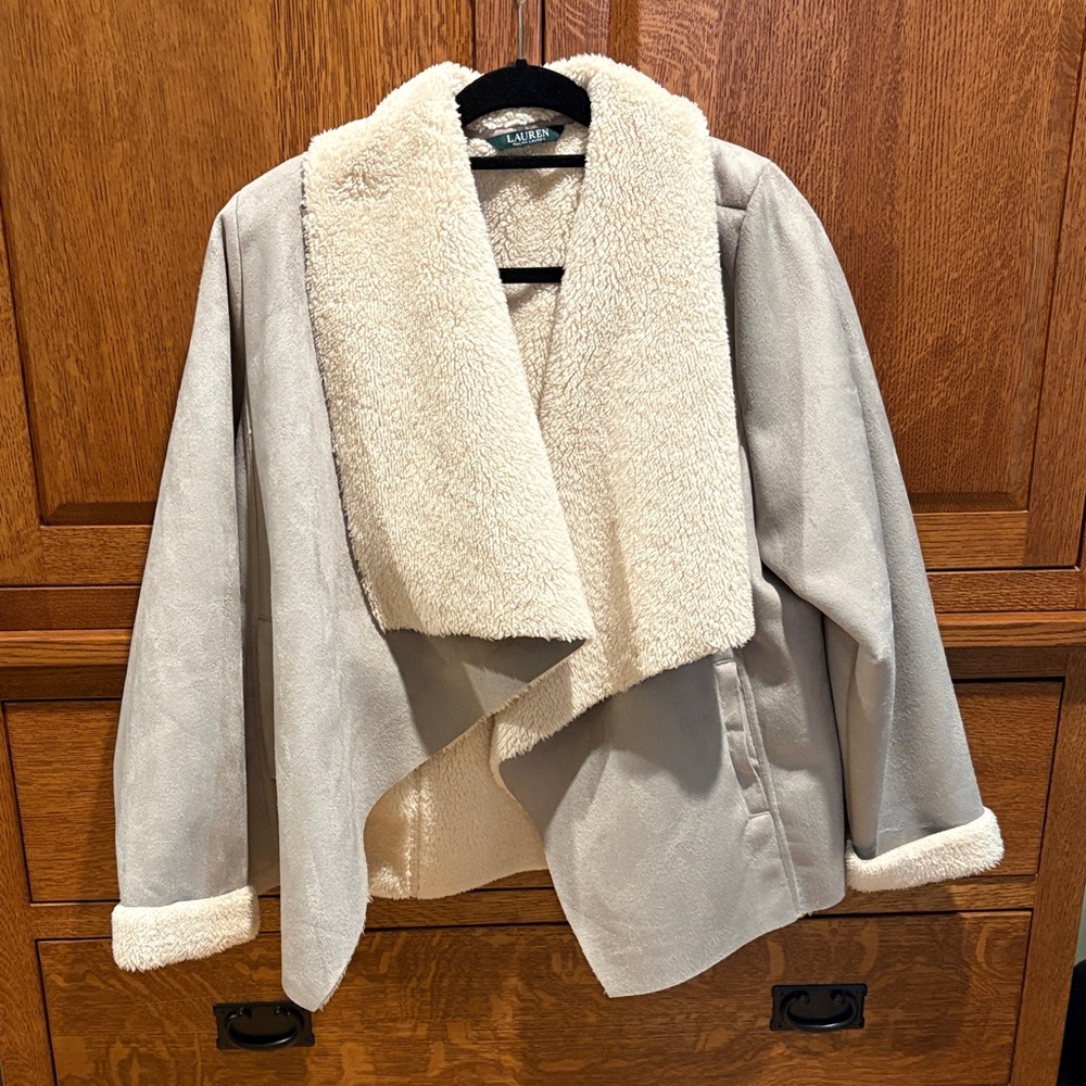 Ralph Lauren Gray Suede Teddy like Jacket with Cream fluff inside
